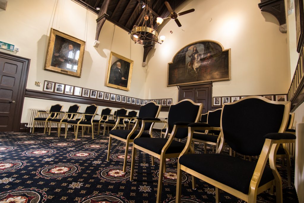 Launceston Guildhall with rows of chairs